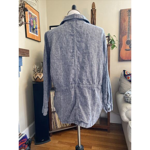 Land's End Women’s L 100% Linen Button Down Jacket Blue Indigo Pockets Boho - Picture 4 of 10